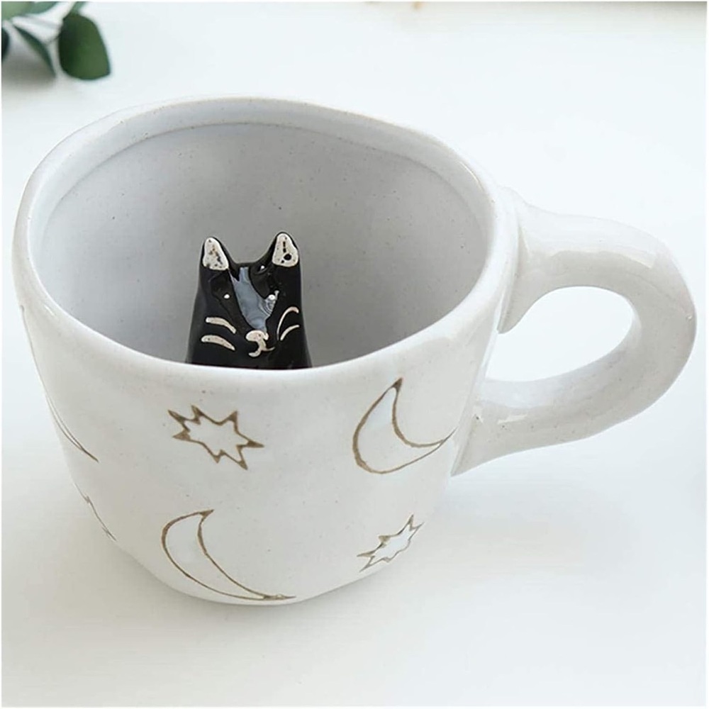 Urban Outfitters Peekaboo Coffee Mug, 12oz Black Cat Inside Moon Stars Halloween
